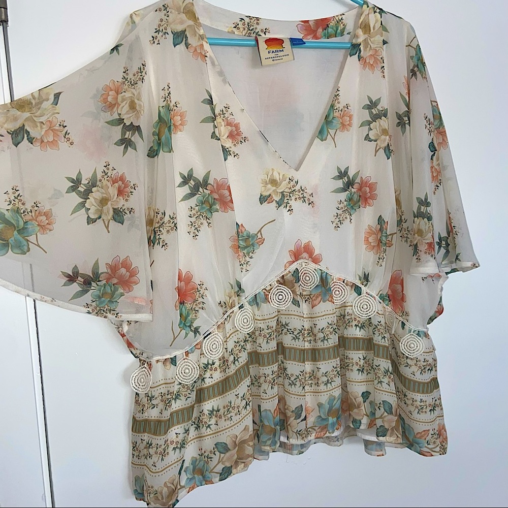 Farm Rio for Anthropologie Flutter Sleeve Blouse